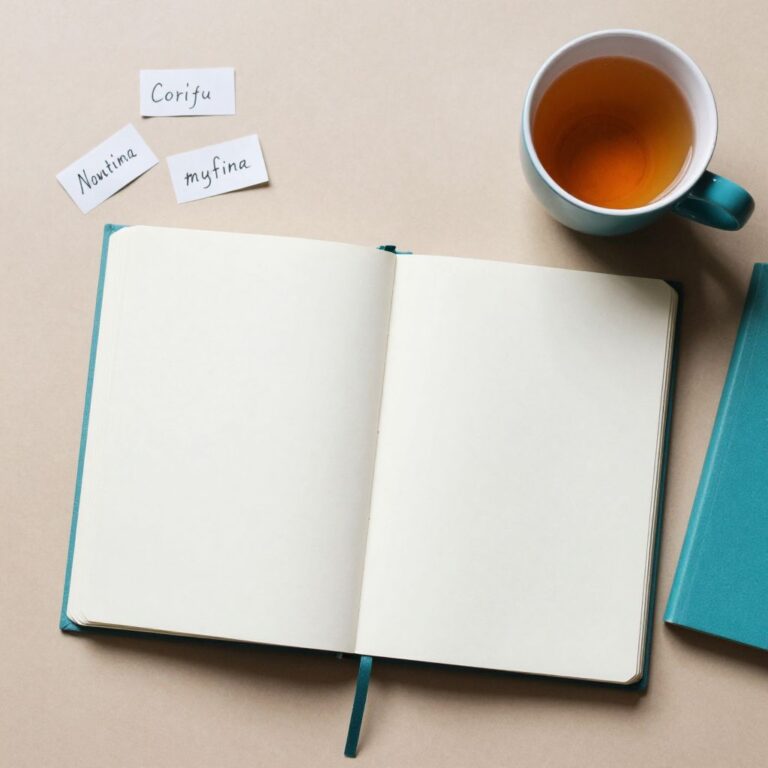 Journal and tea flat lay for the Boundaries Without Guilt mini course