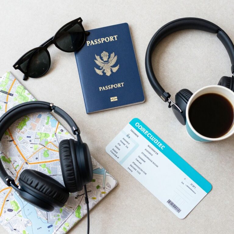 Solo travel essentials flat lay for the Solo Travel & Activity Playbook